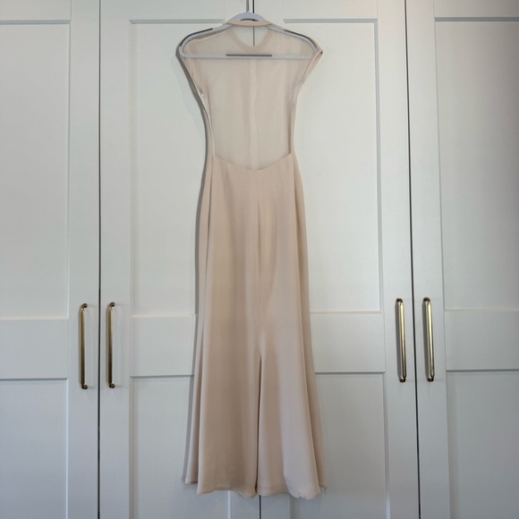 Vintage Silk Wedding Gown with Button Shoulder Details and Mesh Back - Picture 3 of 13